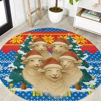 Mongolia Christmas Round Carpet with Santa Sheep Christmas Trees and Snowflake - Wonder Print Shop