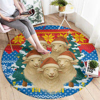 Mongolia Christmas Round Carpet with Santa Sheep Christmas Trees and Snowflake - Wonder Print Shop