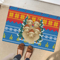Mongolia Christmas Rubber Doormat with Santa Sheep Christmas Trees and Snowflake - Wonder Print Shop