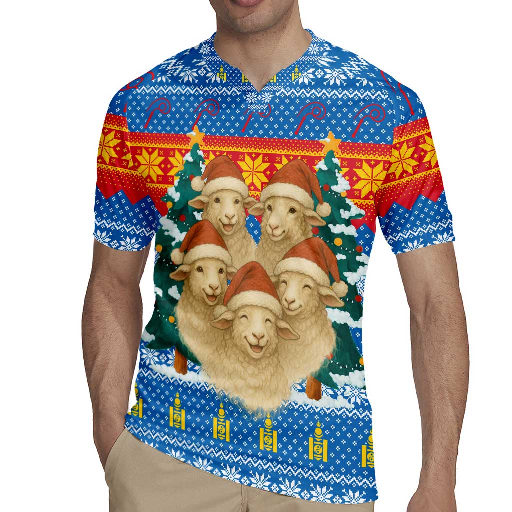 Mongolia Christmas Rugby Jersey with Santa Sheep Christmas Trees and Snowflake - Wonder Print Shop