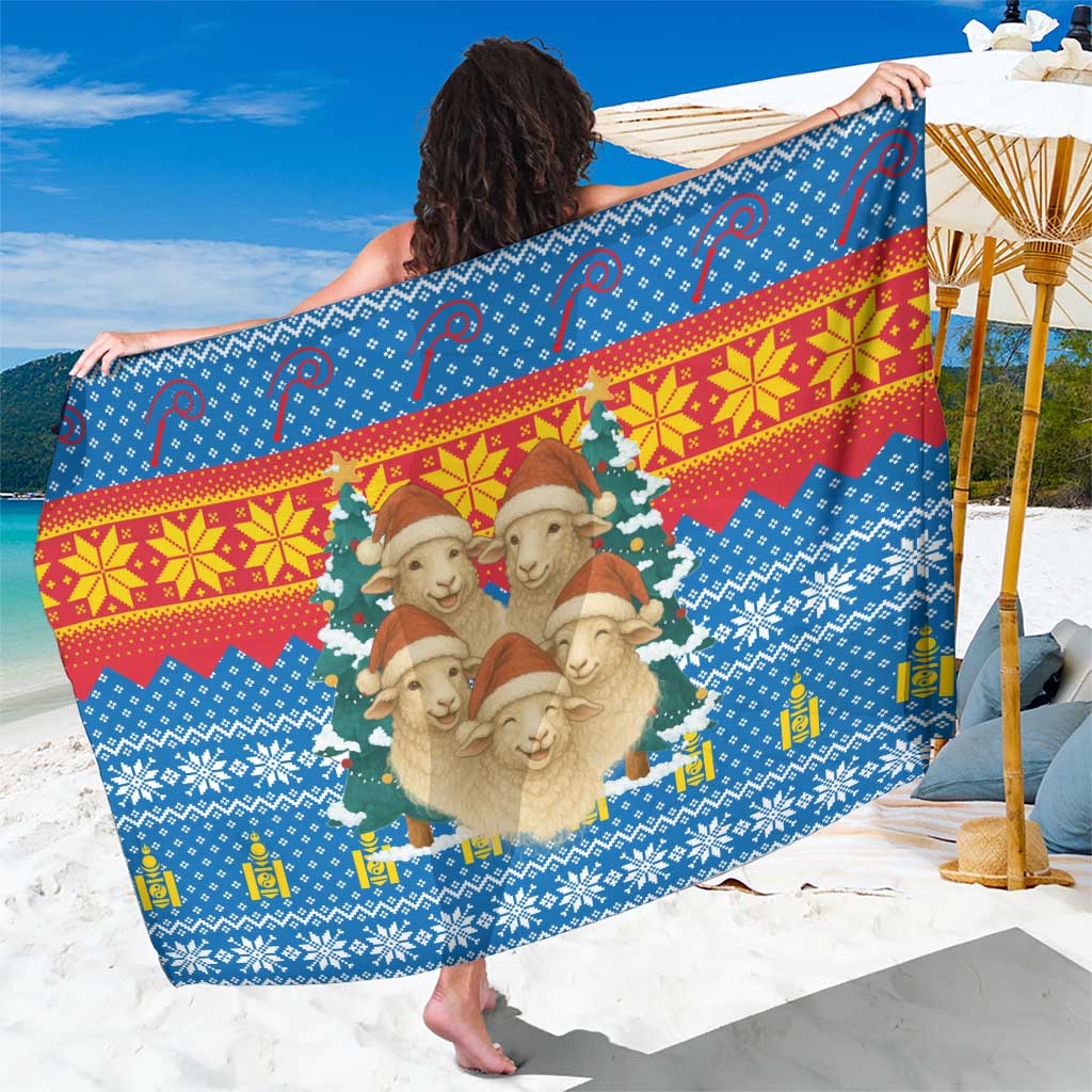 Mongolia Christmas Sarong with Santa Sheep Christmas Trees and Snowflake - Wonder Print Shop
