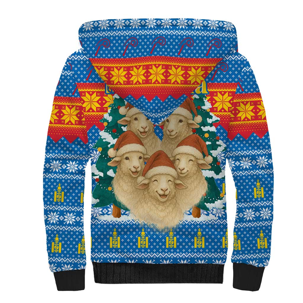 Mongolia Christmas Sherpa Hoodie with Santa Sheep Christmas Trees and Snowflake - Wonder Print Shop