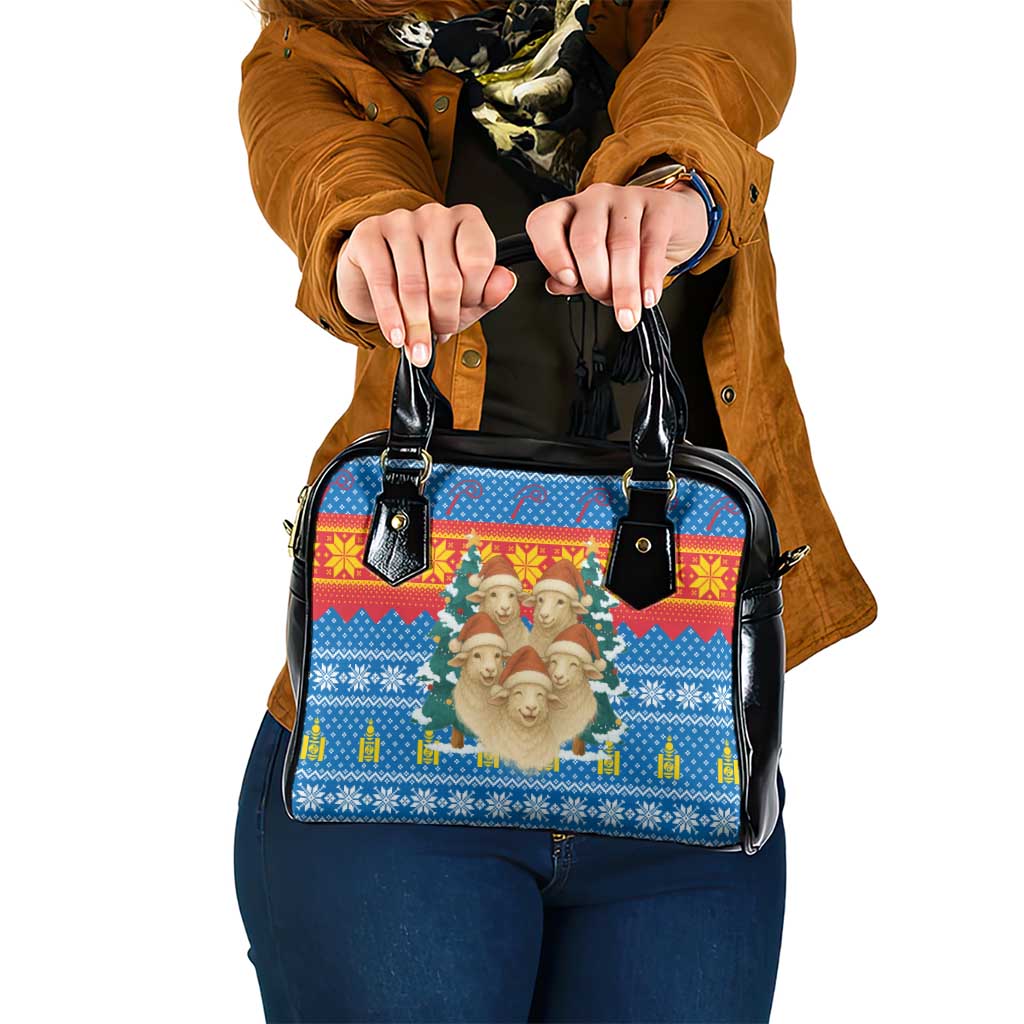 Mongolia Christmas Shoulder Handbag with Santa Sheep Christmas Trees and Snowflake - Wonder Print Shop