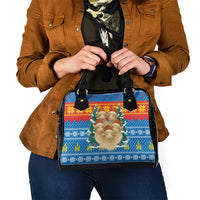 Mongolia Christmas Shoulder Handbag with Santa Sheep Christmas Trees and Snowflake - Wonder Print Shop