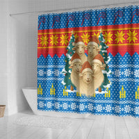 Mongolia Christmas Shower Curtain with Santa Sheep Christmas Trees and Snowflake - Wonder Print Shop