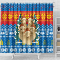 Mongolia Christmas Shower Curtain with Santa Sheep Christmas Trees and Snowflake - Wonder Print Shop