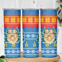 Mongolia Christmas Skinny Tumbler with Santa Sheep Christmas Trees and Snowflake - Wonder Print Shop