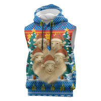 Mongolia Christmas Sleeveless Hoodie with Santa Sheep Christmas Trees and Snowflake - Wonder Print Shop