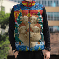 Mongolia Christmas Sleeveless Puffer Jacket with Santa Sheep Christmas Trees and Snowflake - Wonder Print Shop
