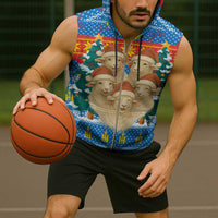 Mongolia Christmas Sleeveless Zip Hoodie with Santa Sheep Christmas Trees and Snowflake - Wonder Print Shop