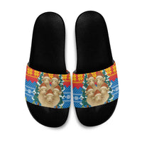 Mongolia Christmas Slide Sandals with Santa Sheep Christmas Trees and Snowflake - Wonder Print Shop