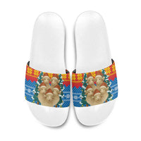 Mongolia Christmas Slide Sandals with Santa Sheep Christmas Trees and Snowflake - Wonder Print Shop