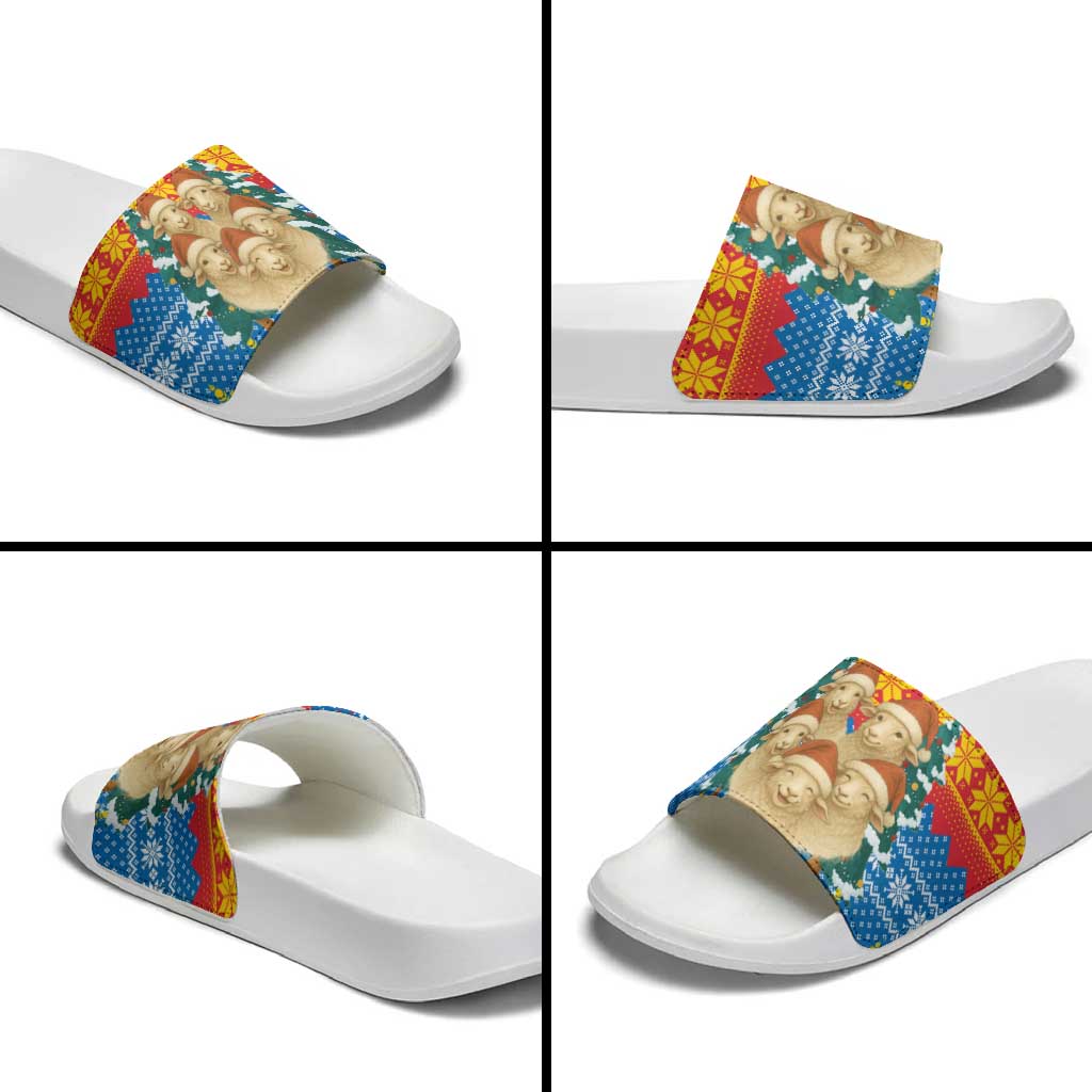 Mongolia Christmas Slide Sandals with Santa Sheep Christmas Trees and Snowflake - Wonder Print Shop