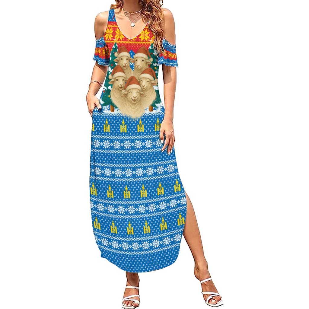 Mongolia Christmas Summer Maxi Dress with Santa Sheep Christmas Trees and Snowflake - Wonder Print Shop