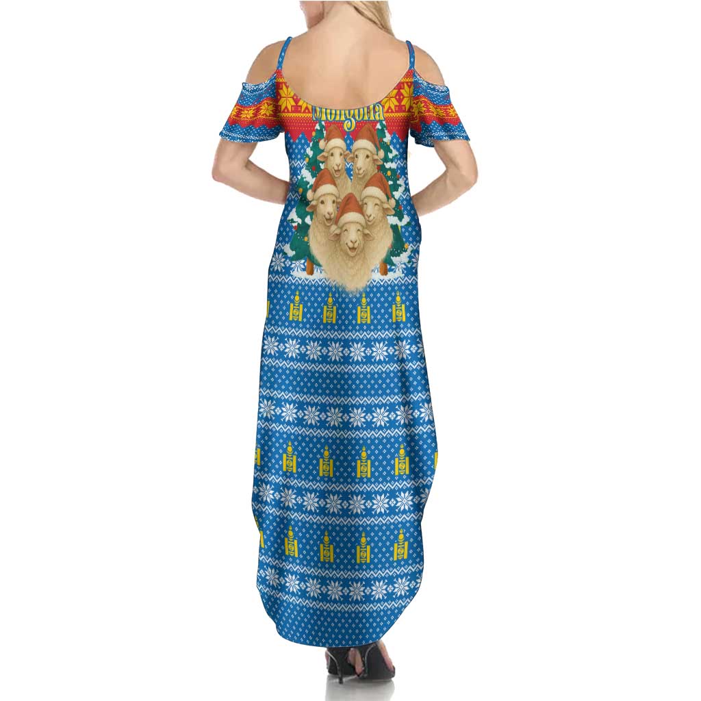 Mongolia Christmas Summer Maxi Dress with Santa Sheep Christmas Trees and Snowflake - Wonder Print Shop