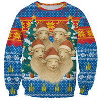 Mongolia Christmas Sweatshirt with Santa Sheep Christmas Trees and Snowflake - Wonder Print Shop