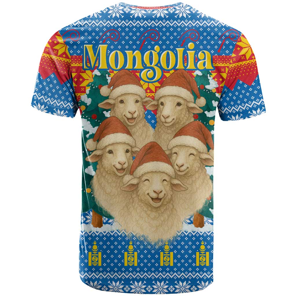 Mongolia Christmas T Shirt with Santa Sheep Christmas Trees and Snowflake - Wonder Print Shop