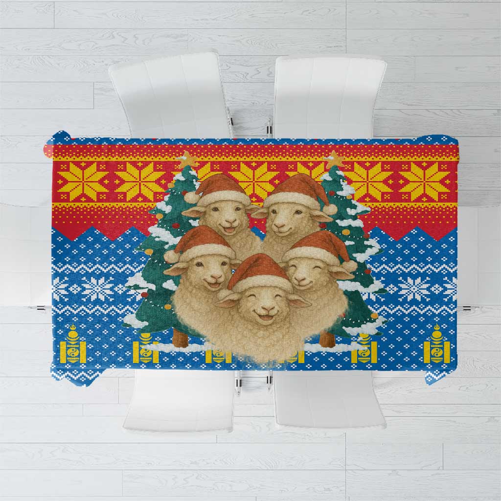 Mongolia Christmas Tablecloth with Santa Sheep Christmas Trees and Snowflake - Wonder Print Shop
