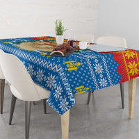 Mongolia Christmas Tablecloth with Santa Sheep Christmas Trees and Snowflake - Wonder Print Shop