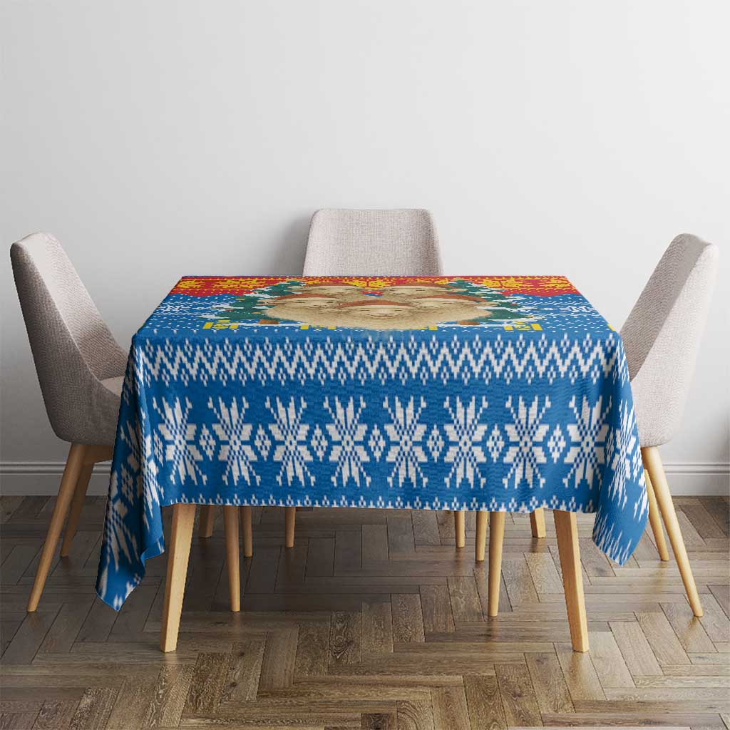 Mongolia Christmas Tablecloth with Santa Sheep Christmas Trees and Snowflake - Wonder Print Shop
