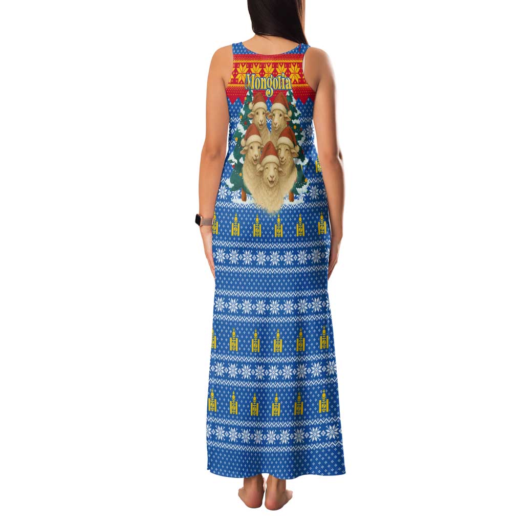 Mongolia Christmas Tank Maxi Dress with Santa Sheep Christmas Trees and Snowflake - Wonder Print Shop