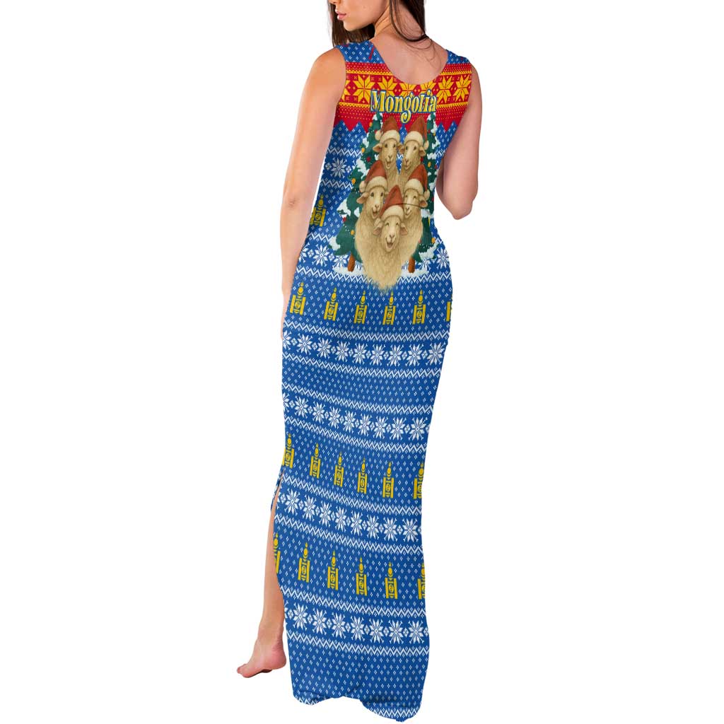 Mongolia Christmas Tank Maxi Dress with Santa Sheep Christmas Trees and Snowflake - Wonder Print Shop