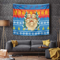 Mongolia Christmas Tapestry with Santa Sheep Christmas Trees and Snowflake - Wonder Print Shop