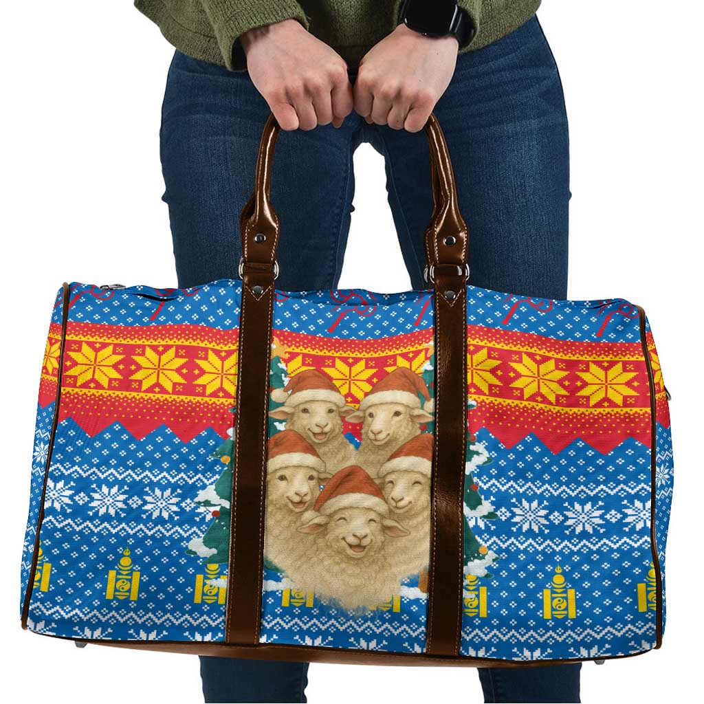 Mongolia Christmas Travel Bag with Santa Sheep Christmas Trees and Snowflake - Wonder Print Shop