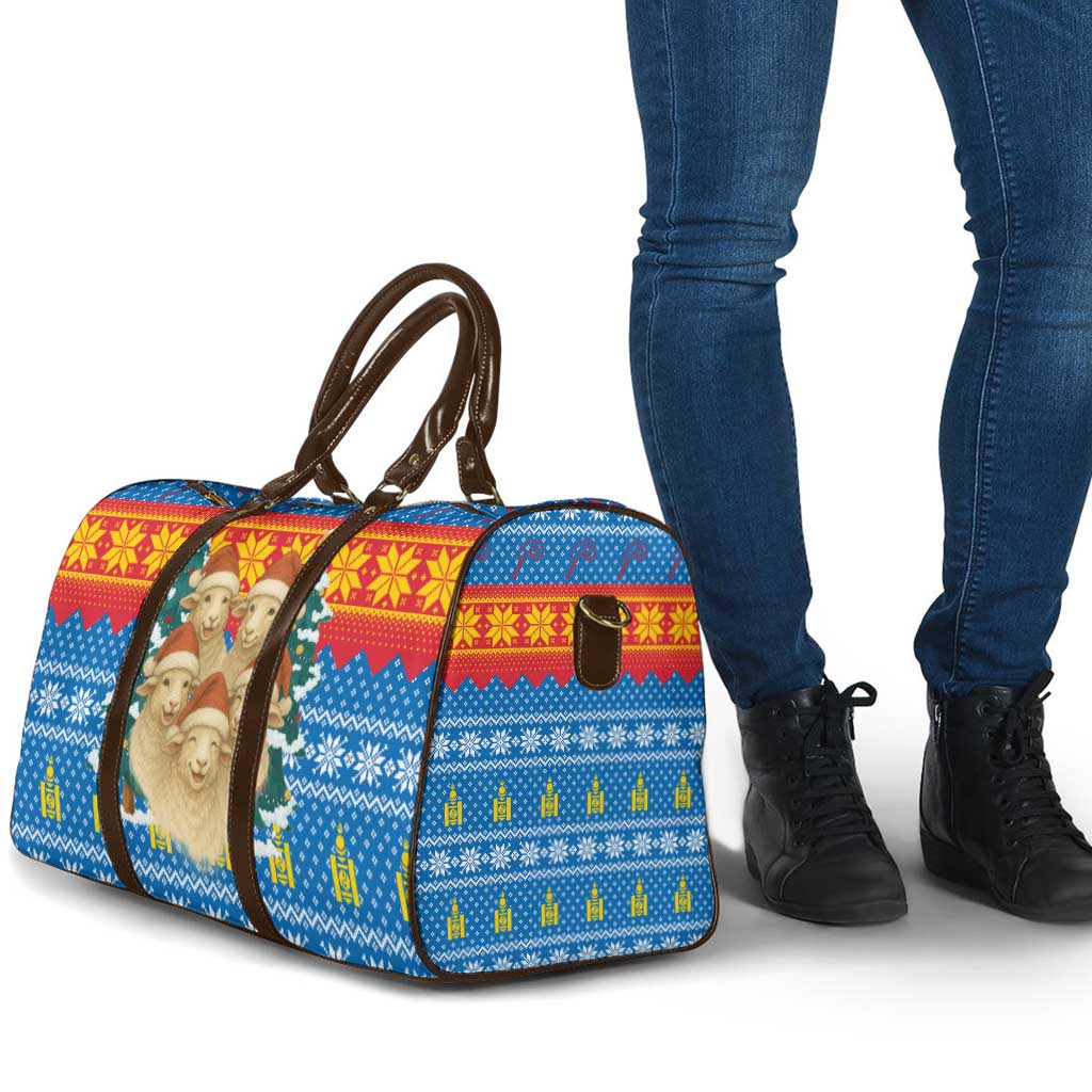 Mongolia Christmas Travel Bag with Santa Sheep Christmas Trees and Snowflake - Wonder Print Shop