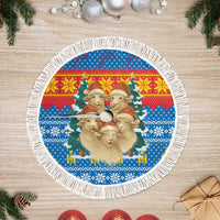 Mongolia Christmas Tree Skirt with Santa Sheep Christmas Trees and Snowflake - Wonder Print Shop