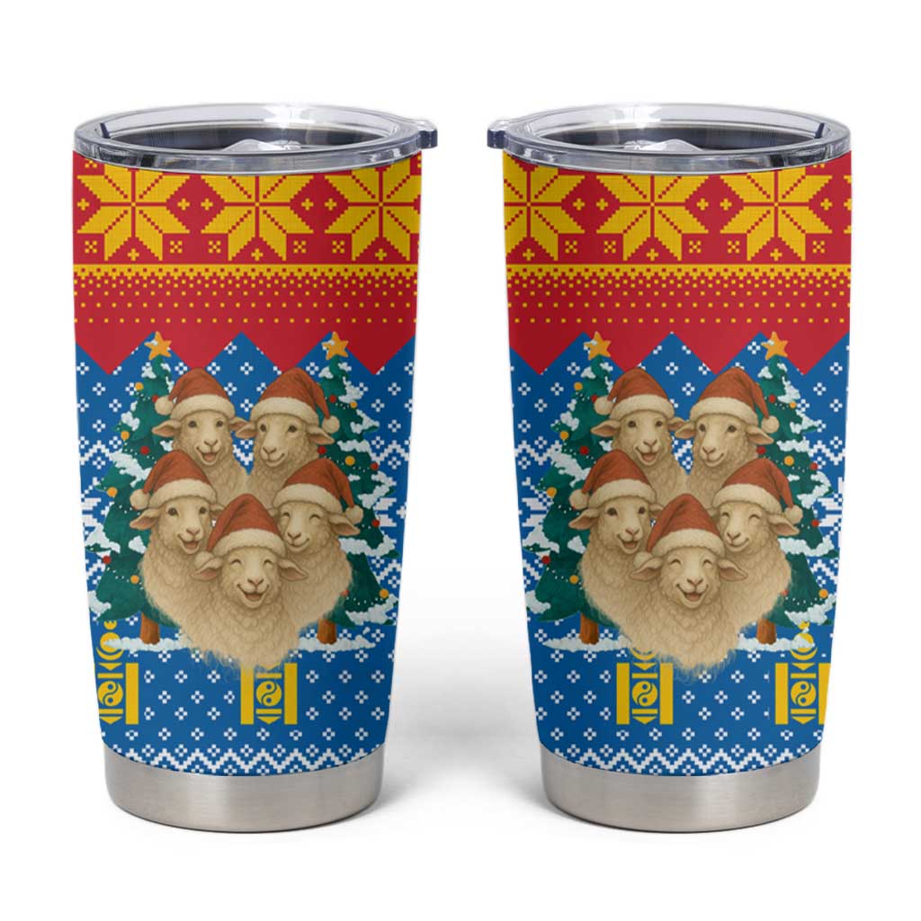 Mongolia Christmas Tumbler Cup with Santa Sheep Christmas Trees and Snowflake - Wonder Print Shop