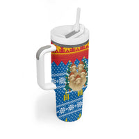 Mongolia Christmas Tumbler With Handle with Santa Sheep Christmas Trees and Snowflake - Wonder Print Shop
