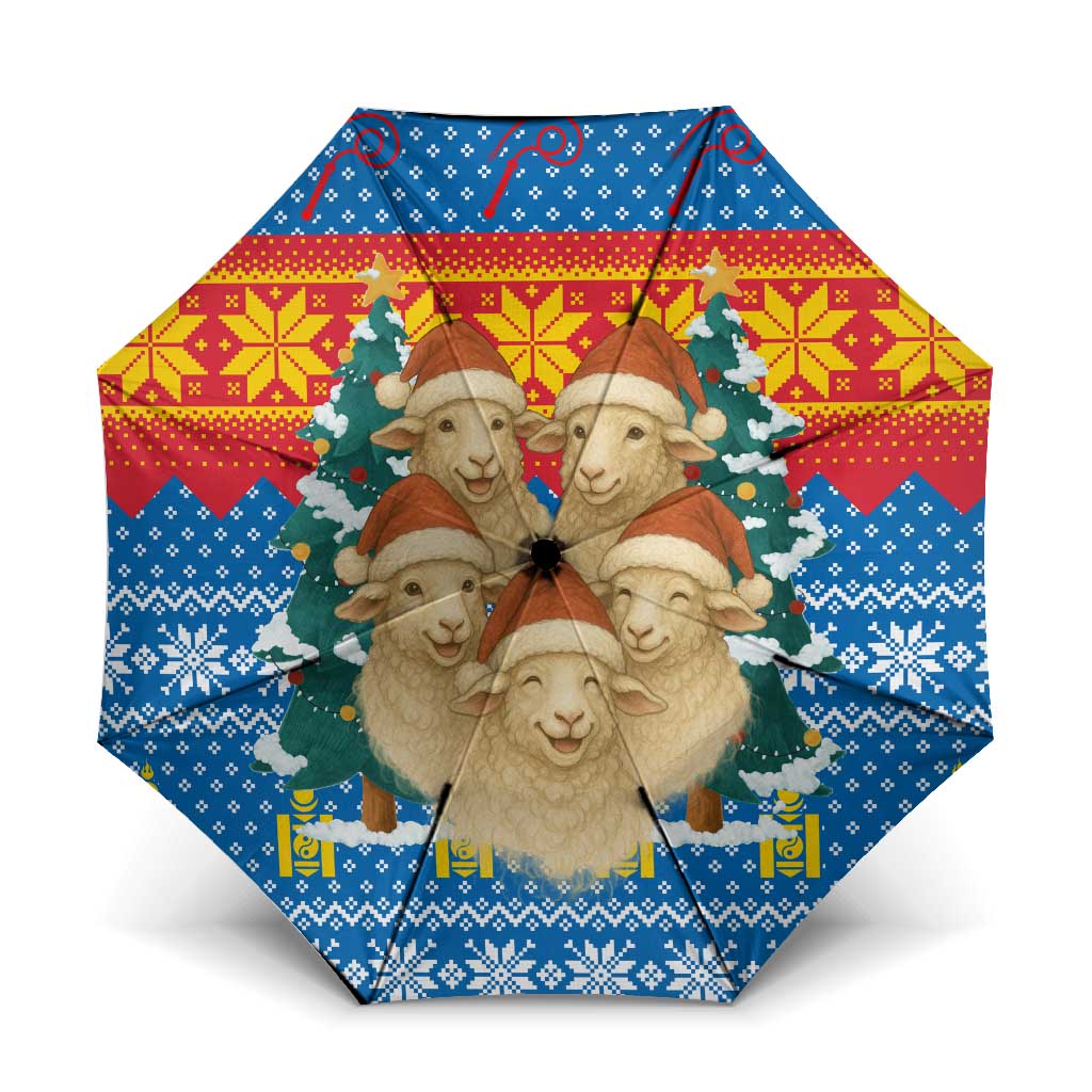 Mongolia Christmas Umbrella with Santa Sheep Christmas Trees and Snowflake - Wonder Print Shop
