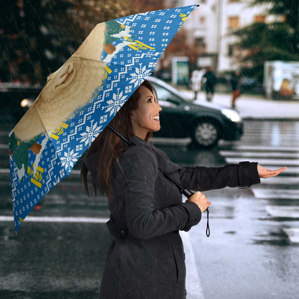 Mongolia Christmas Umbrella with Santa Sheep Christmas Trees and Snowflake - Wonder Print Shop