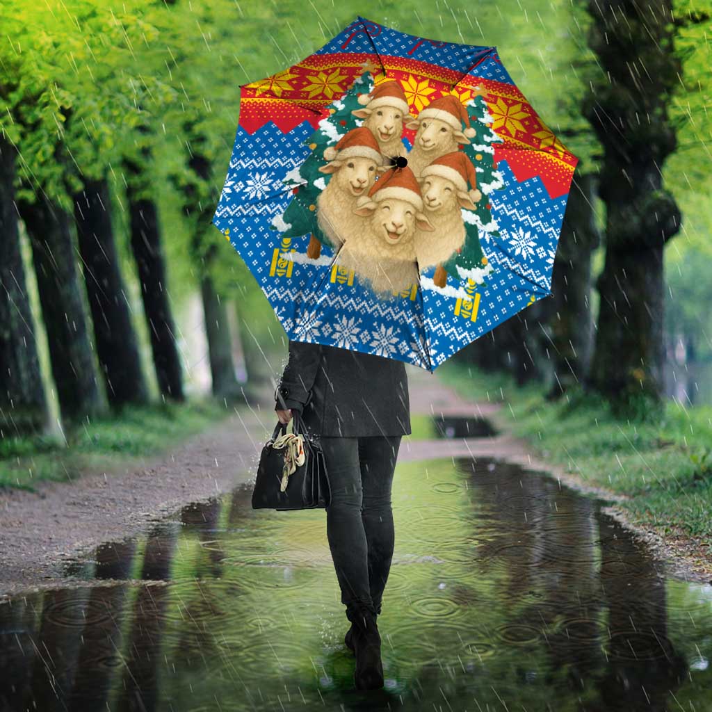 Mongolia Christmas Umbrella with Santa Sheep Christmas Trees and Snowflake - Wonder Print Shop