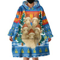 Mongolia Christmas Wearable Blanket Hoodie with Santa Sheep Christmas Trees and Snowflake - Wonder Print Shop