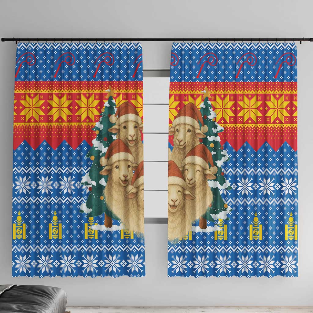 Mongolia Christmas Window Curtain with Santa Sheep Christmas Trees and Snowflake - undefined