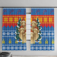 Mongolia Christmas Window Curtain with Santa Sheep Christmas Trees and Snowflake - undefined