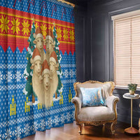 Mongolia Christmas Window Curtain with Santa Sheep Christmas Trees and Snowflake - undefined