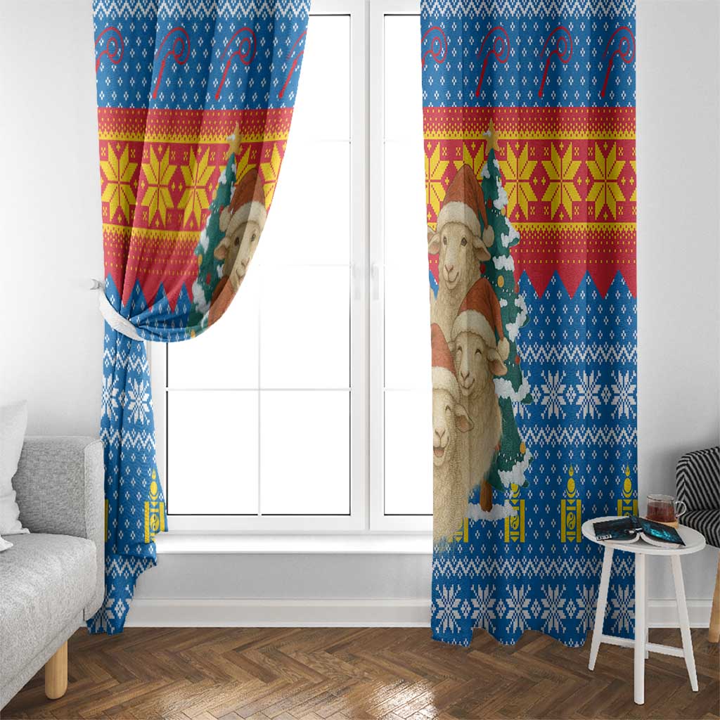 Mongolia Christmas Window Curtain with Santa Sheep Christmas Trees and Snowflake - undefined