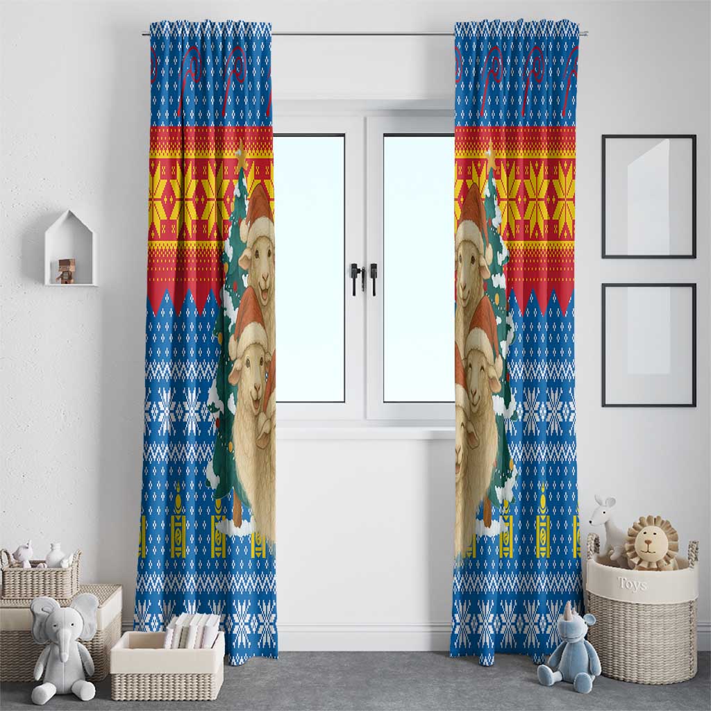 Mongolia Christmas Window Curtain with Santa Sheep Christmas Trees and Snowflake - undefined
