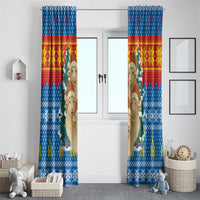 Mongolia Christmas Window Curtain with Santa Sheep Christmas Trees and Snowflake - undefined