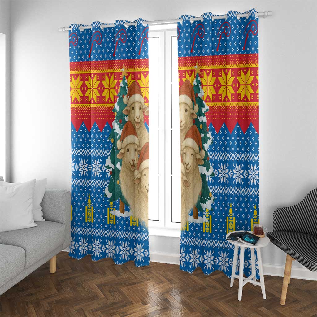 Mongolia Christmas Window Curtain with Santa Sheep Christmas Trees and Snowflake - undefined