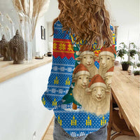 Mongolia Christmas Women Casual Shirt with Santa Sheep Christmas Trees and Snowflake - Wonder Print Shop