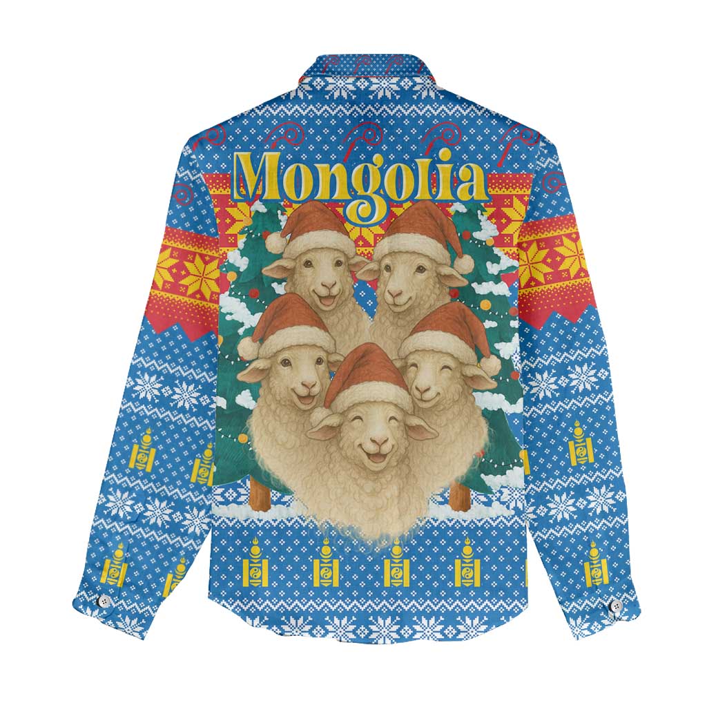 Mongolia Christmas Women Casual Shirt with Santa Sheep Christmas Trees and Snowflake - Wonder Print Shop