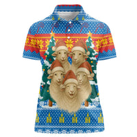 Mongolia Christmas Women Polo Shirt with Santa Sheep Christmas Trees and Snowflake - Wonder Print Shop