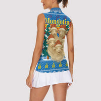 Mongolia Christmas Women Sleeveless Polo Shirt with Santa Sheep Christmas Trees and Snowflake - Wonder Print Shop