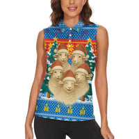 Mongolia Christmas Women Sleeveless Polo Shirt with Santa Sheep Christmas Trees and Snowflake - Wonder Print Shop
