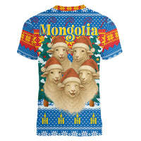 Mongolia Christmas Women V-Neck T-Shirt with Santa Sheep Christmas Trees and Snowflake - Wonder Print Shop