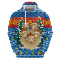Mongolia Christmas Zip Hoodie with Santa Sheep Christmas Trees and Snowflake - Wonder Print Shop